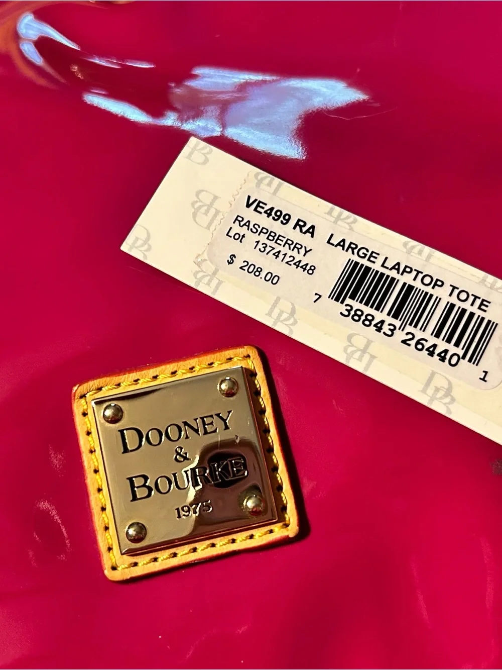 Dooney & Bourke Glossy fuchsia Patent Tote with Tan Trim